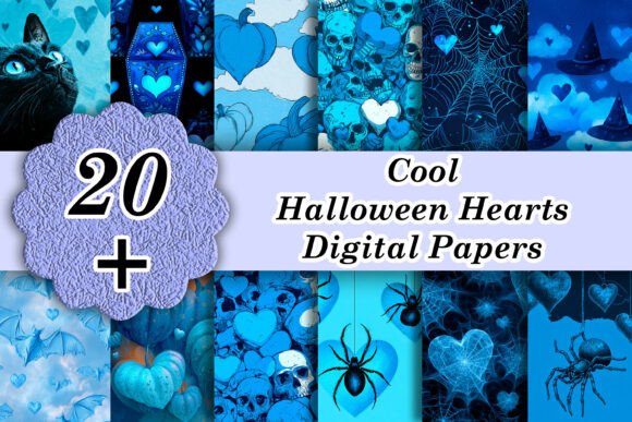 20 Sky Blue Cool Halloween Hearts Papers: A Fresh Palette for Seasonal Design