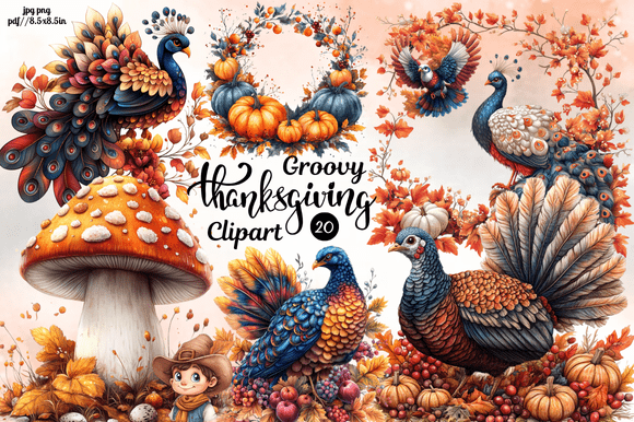 Groovy Thanksgiving Day Clipart for Modern Designers