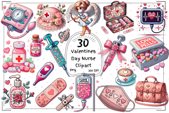 Valentine’s Day Nurse Clipart Collection